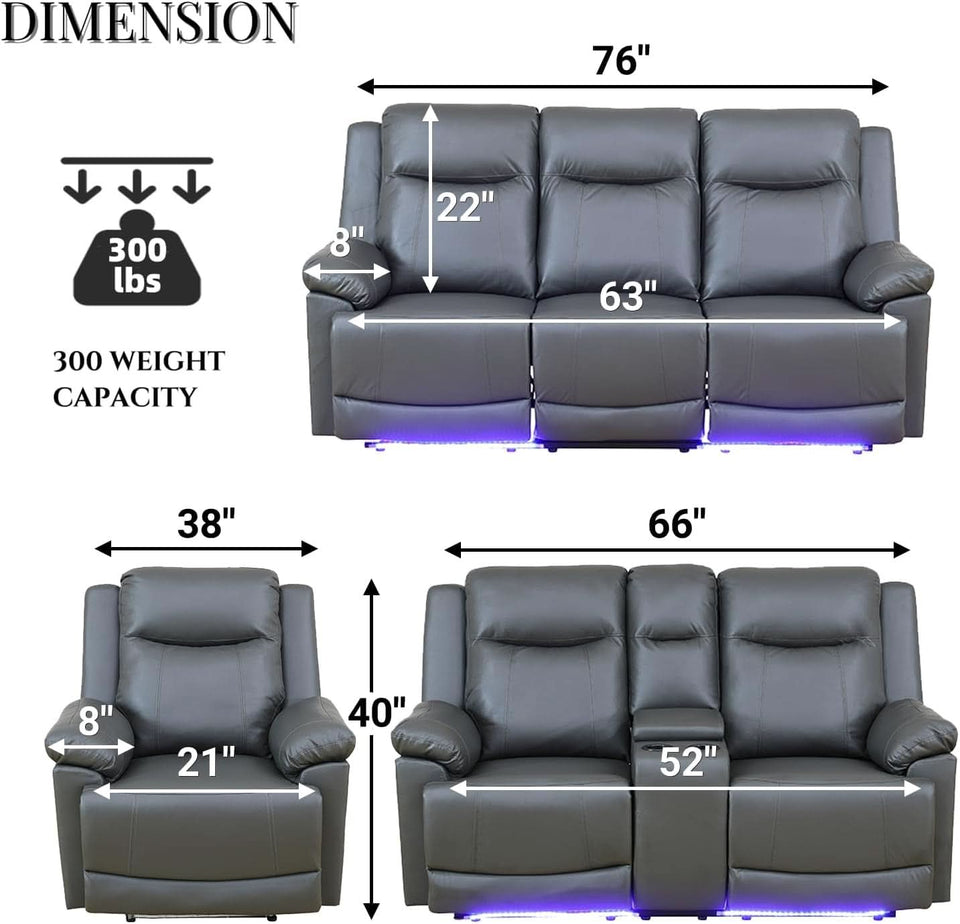 Power Recliner Sofa Set Leather With USB Ports Living Room