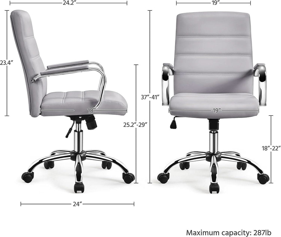 Mid Back Office Chair With Arms Gray Height Adjustable