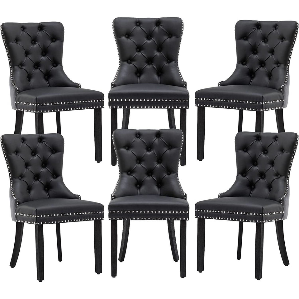Velvet Dining Chairs Set Of 6 Black And Dark Grey Nailhead Trim