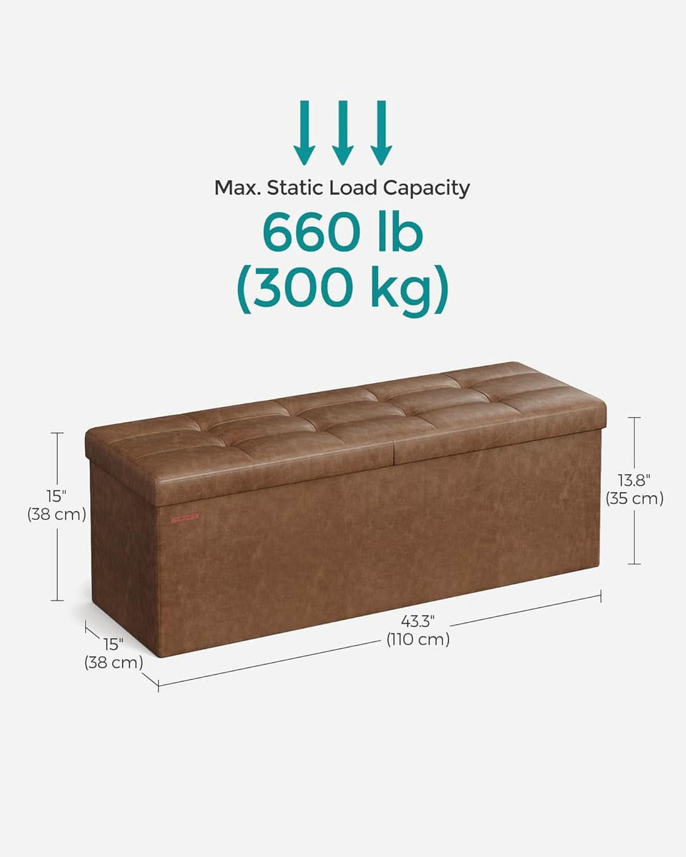 43 Inch Premium Synthetic Leather Ottoman Bench With Lid