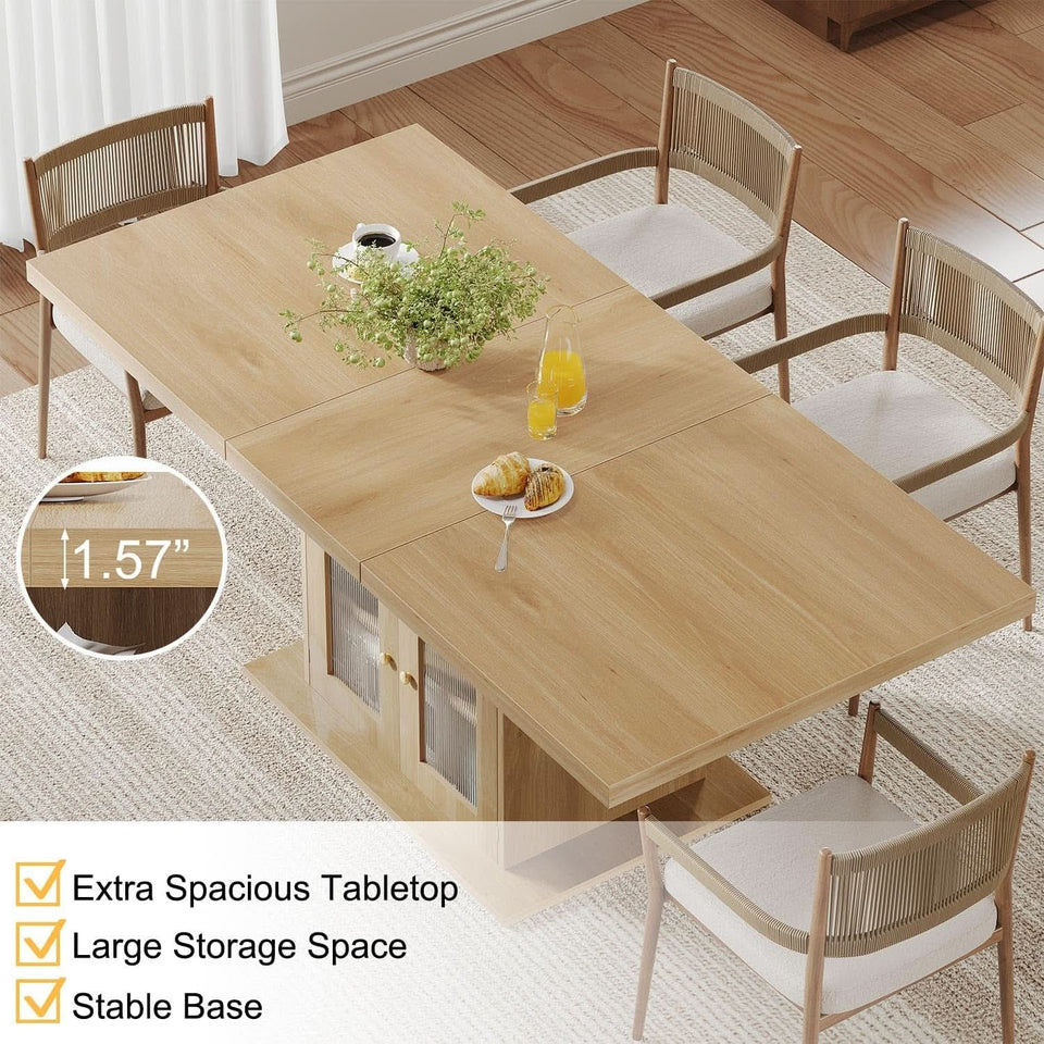 63 Inch Light Oak Farmhouse Dining Table For Four To Six