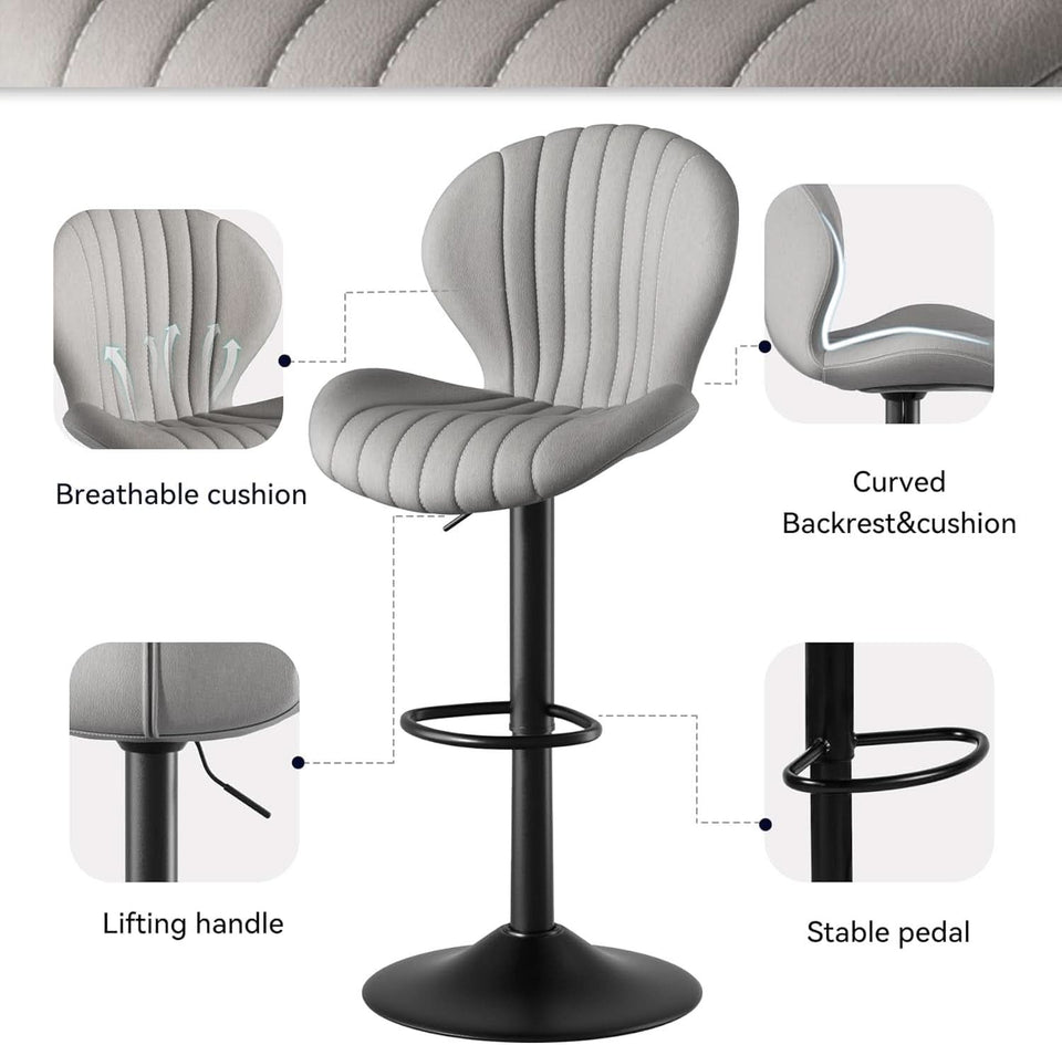 Light Grey Swivel Bar Stools Set Of 3 With High Backrest