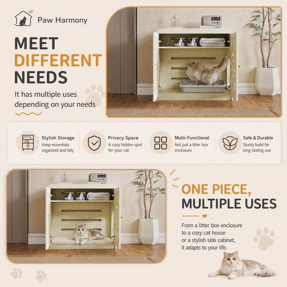 Antique White Pet Litter Box Cabinet with Ventilation - Engineered Wood