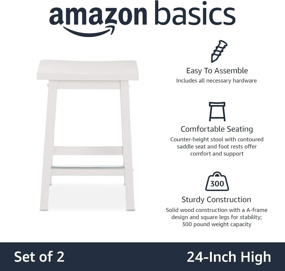 Solid Wood Saddle Seat Counter Height Bar Stool White 24 Inch Set Of 2