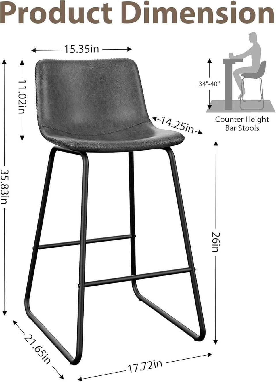 Gray Faux Leather Bar Stools Set Of 3 26 Inch Counter