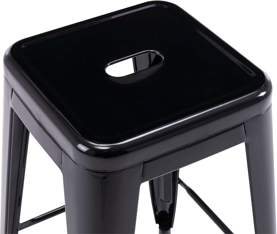 24 Inch Black Metal Bar Stools Set of 2 Backless Indoor Outdoor Square Seat Counter Height