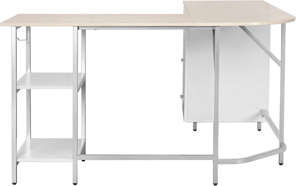 L Shaped Desk Two Toned With Drawers And Open Shelf Home Office