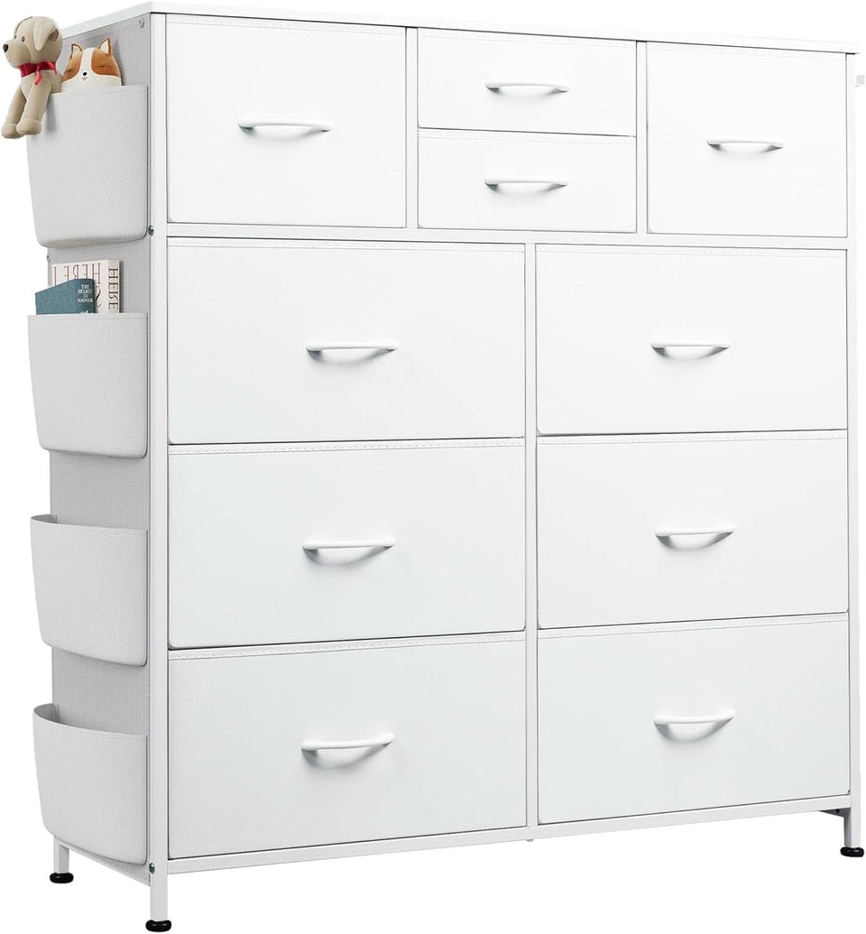 White Dresser 10 Drawer Storage Chest With Metal Frame