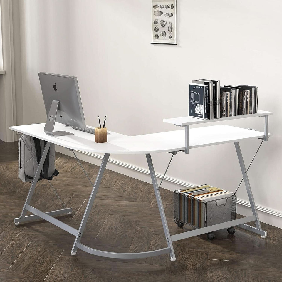Vista L Shape Desk With Removable Monitor Stand White