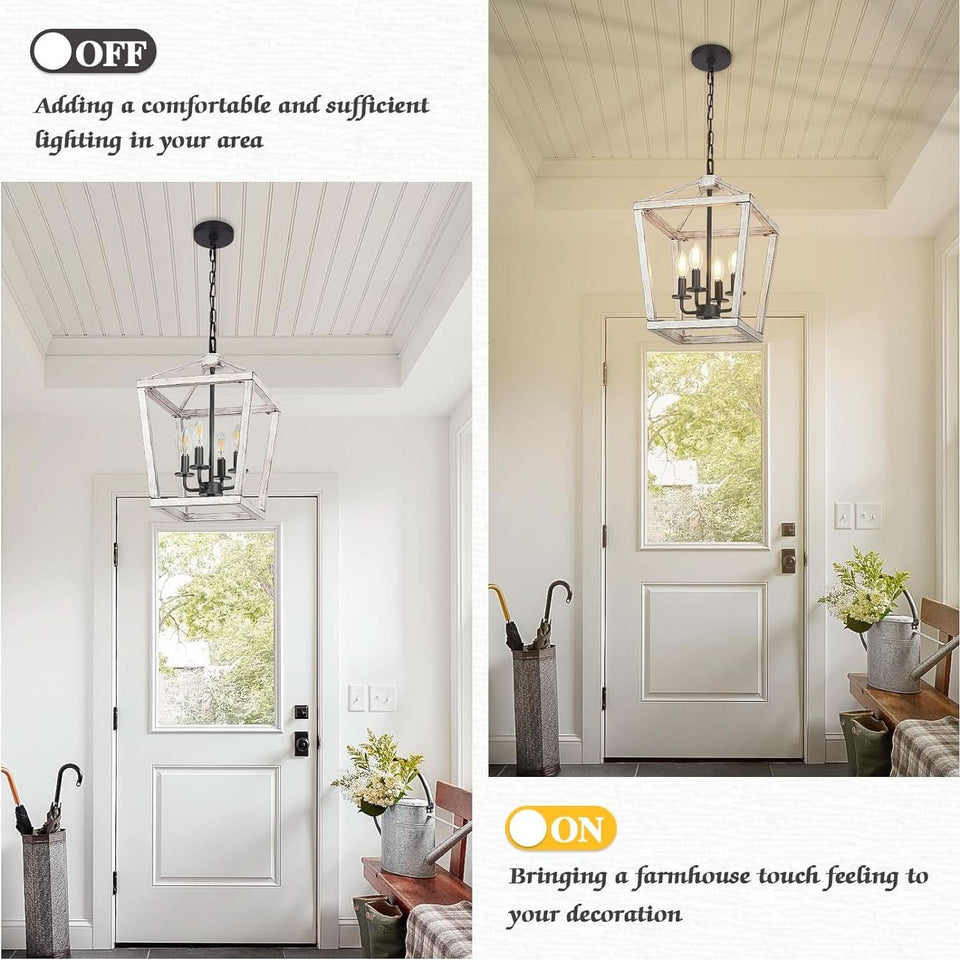 Rustic 4 Light Chandelier With Brushed White Oak Finish
