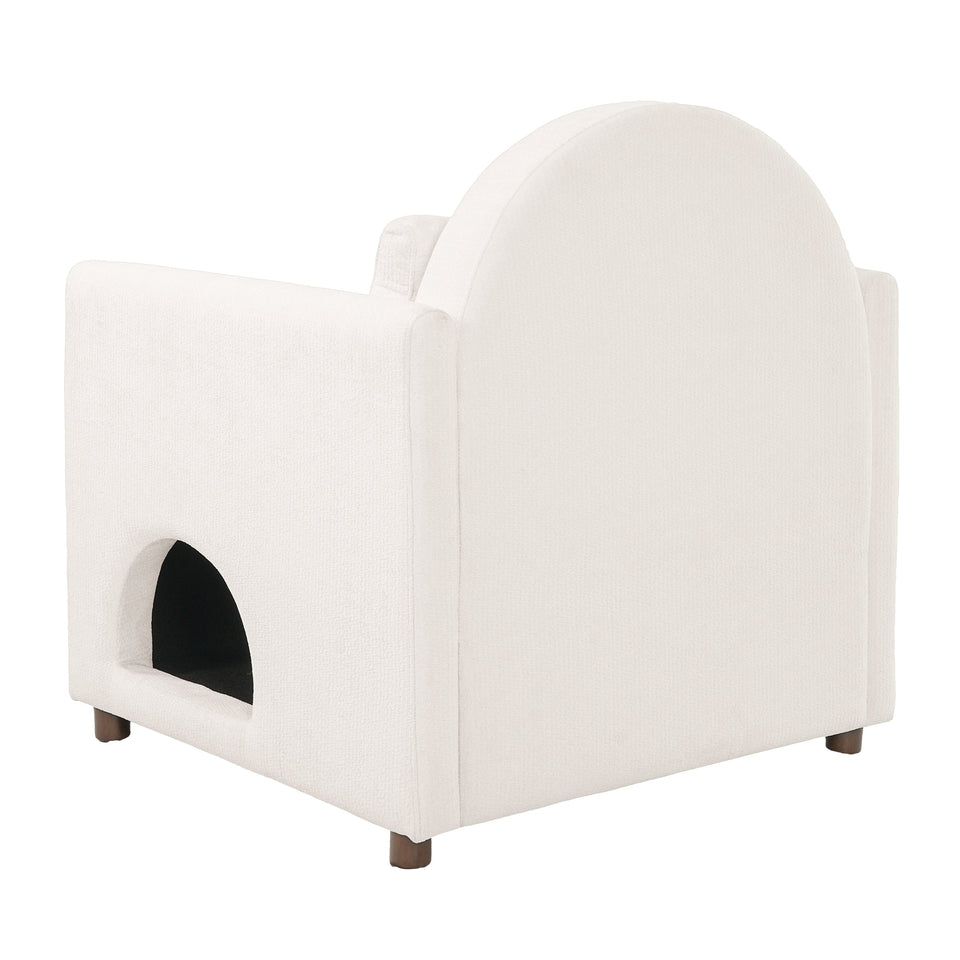 Beige Pet Friendly Accent Chair with Hidden Pet Nook - Acacia Wood