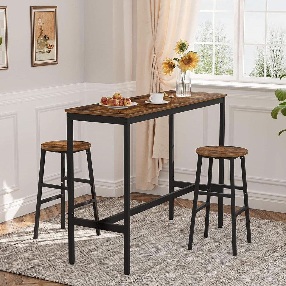Round Bar Stools Set of 2 With Footrest 24.4 Inch Industrial Rustic Brown