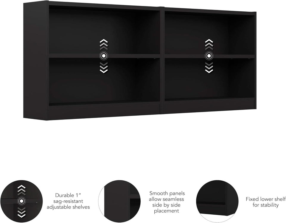 Black Universal Small 2 Shelf Bookcase Set For Home Office