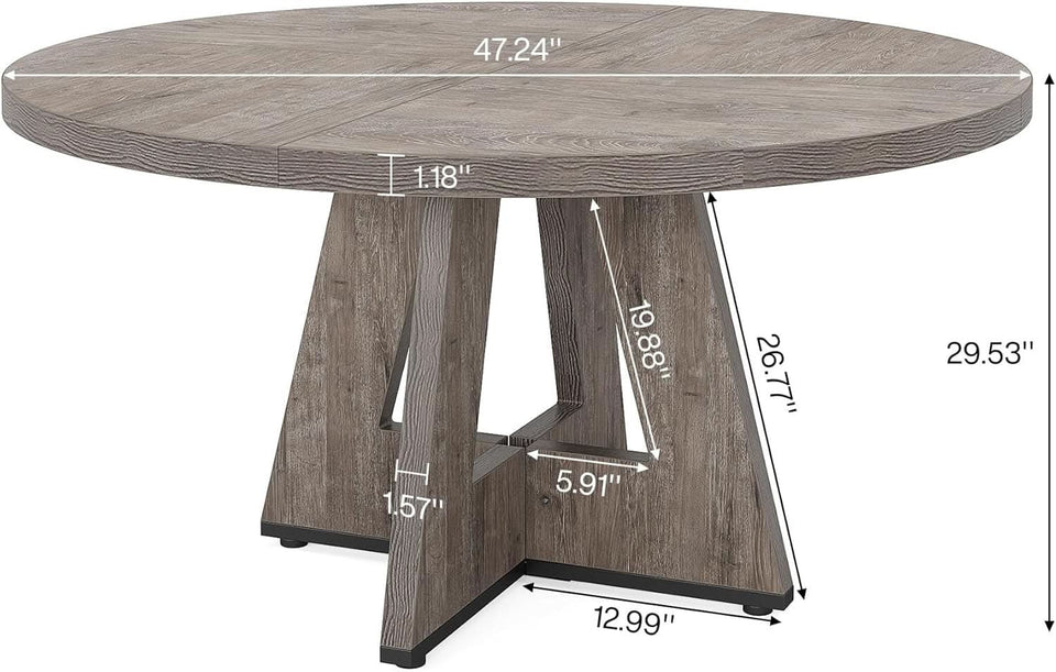 Round Dining Table 47 Inch Wood Farmhouse Grey Kitchen
