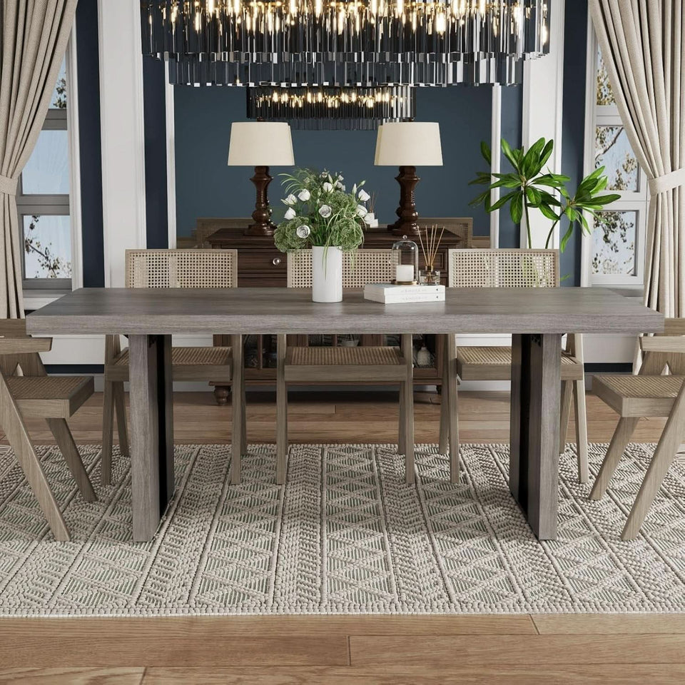 71 Inch Rustic Gray Farmhouse Dining Table For 6 To 8