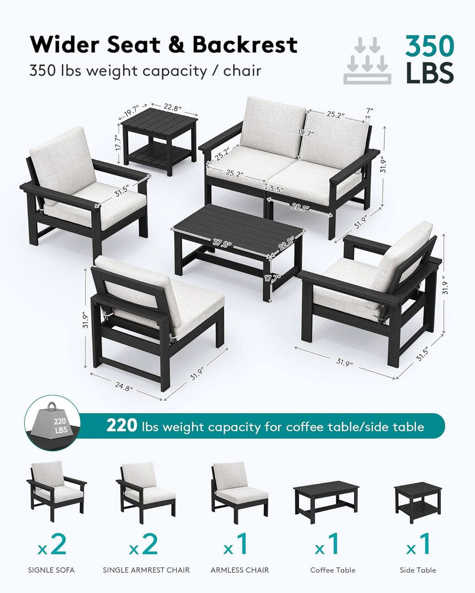 HDPE Outdoor Patio Furniture Set 7 Piece All Weather