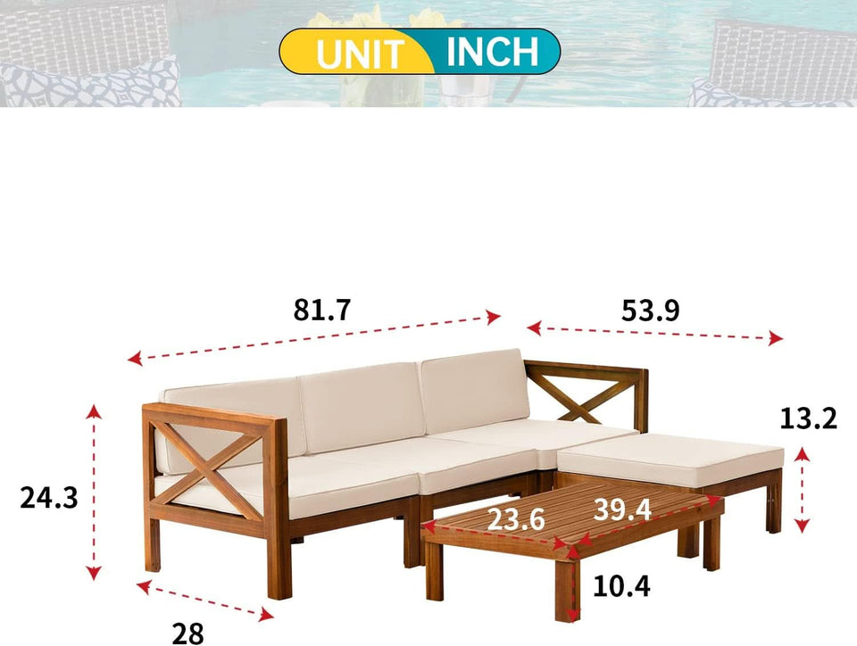 Acacia Wood Outdoor 5 Piece Patio Set With Cushions