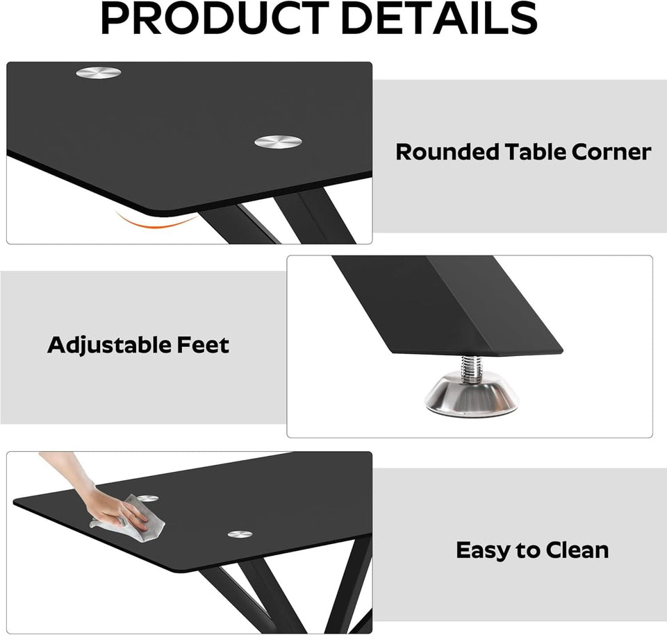 BlackGlassDiningSetForFourTuftedChairsWithNonSlipFeet