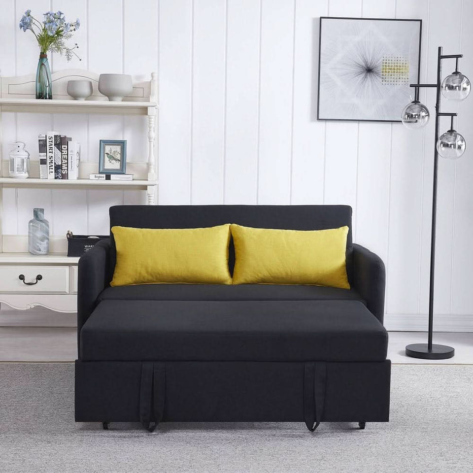 Black Convertible Loveseat With Pull Out Bed For Small Spaces
