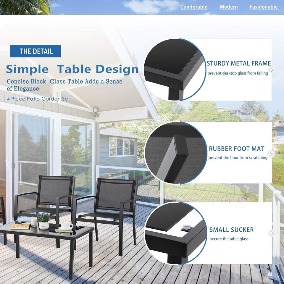Dark Grey Outdoor Patio Set With Glass Coffee Table