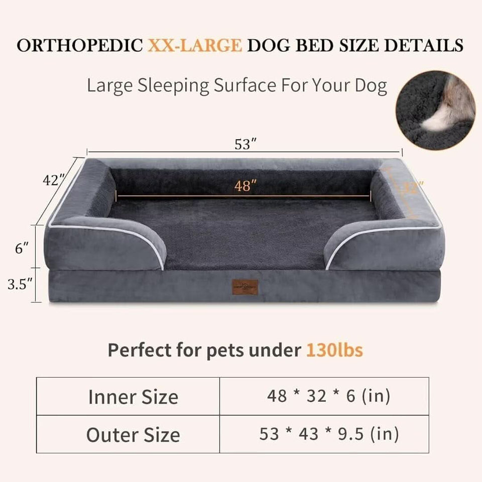 Waterproof Orthopedic Foam Dog Bed Extra Large Dark Grey