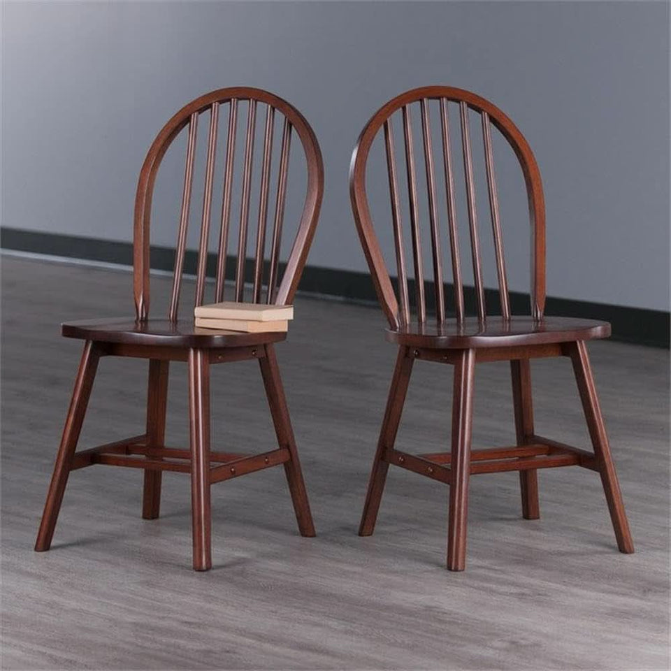 Windsor 2 Piece Solid Wood Dining Chair Set Walnut Finish
