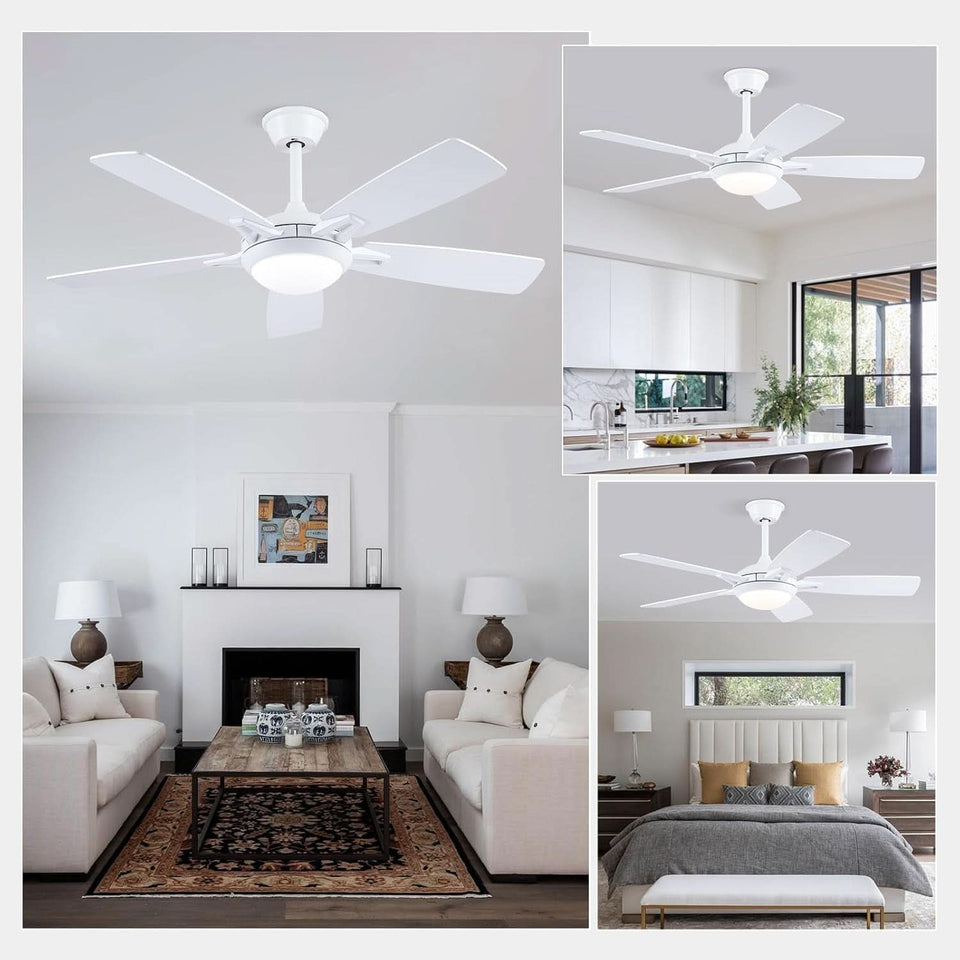 46 Inch White Ceiling Fan With Dimmable LED Remote