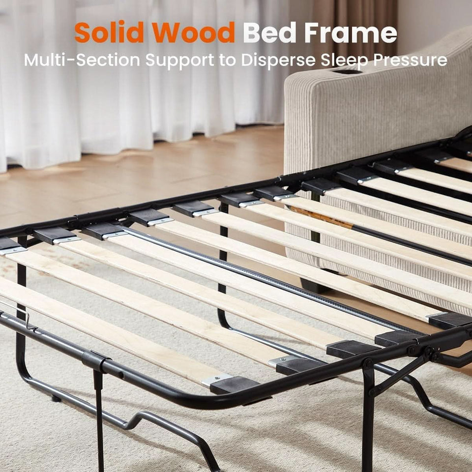 Full Size Corduroy Transformable Sofa Bed USBChargingPort