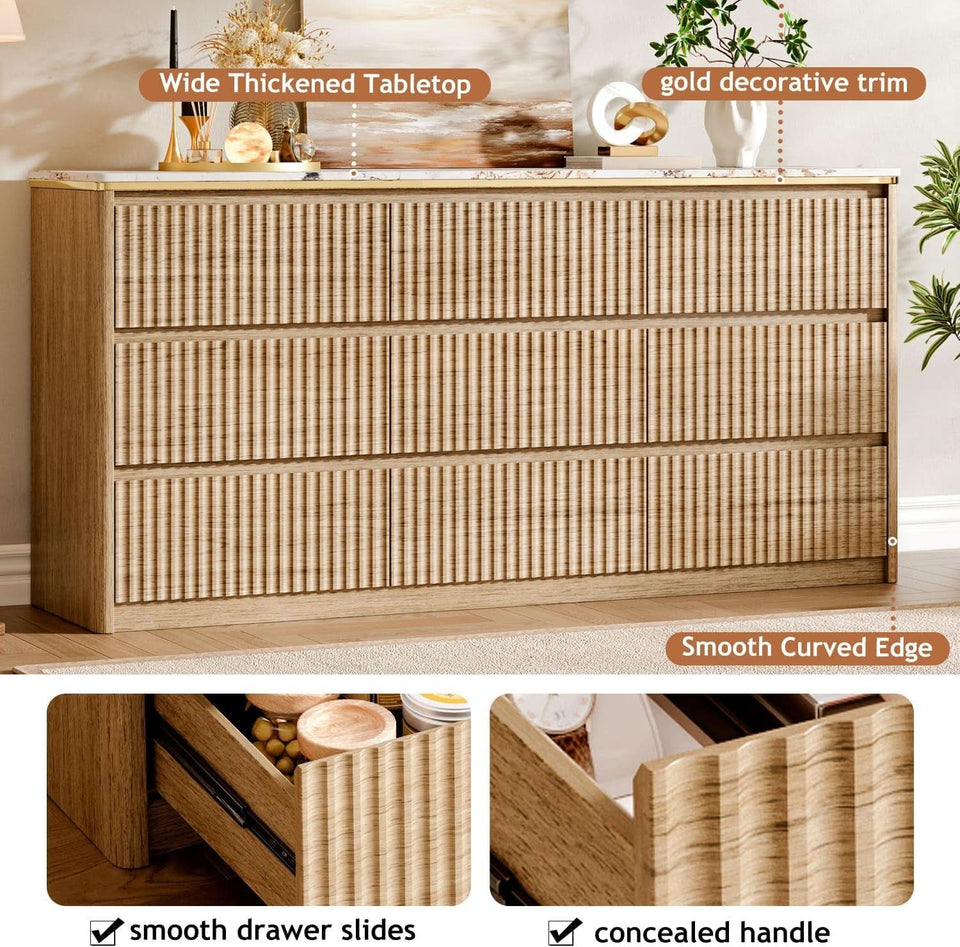 9 Drawer Dresser Chest With PolishedMarbleTabletop