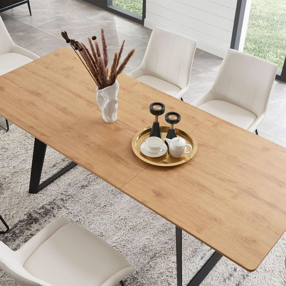 Expandable Oak Wood Dining Table Set For 6 To 8 Seats 51 To 67 Inches