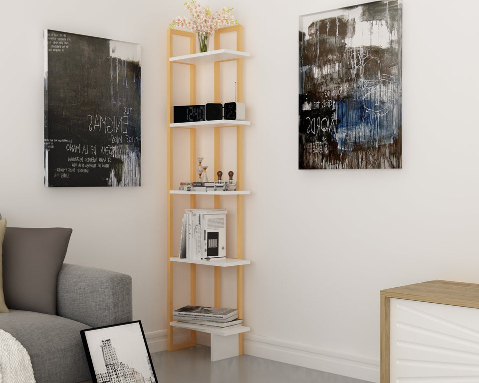 Alice 71" Tall Metal Manufactured Wood Bookcase | Corner Bookcase