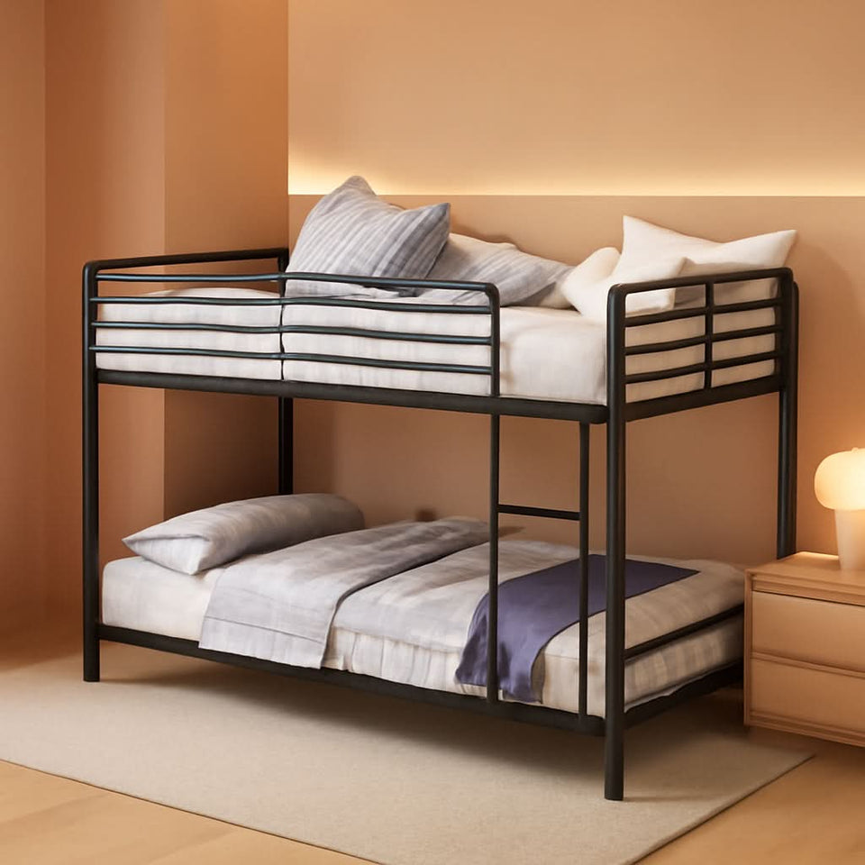 Twin Metal Low Bunk Bed With Guard Rails And Ladder