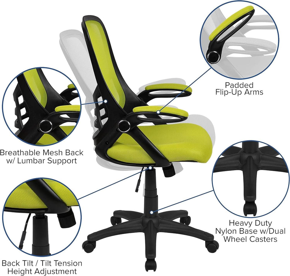 Ergonomic Mesh Back Office Chair Lumbar Support Black Green