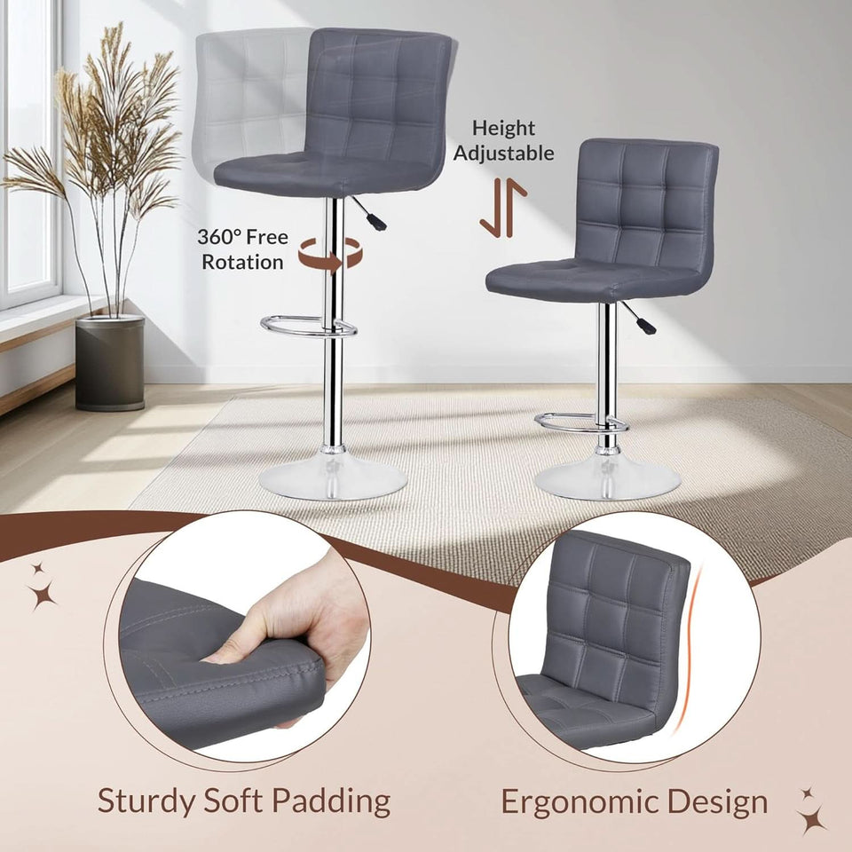 Set Of 4 Adjustable Swivel Barstools In Grey PU Leather