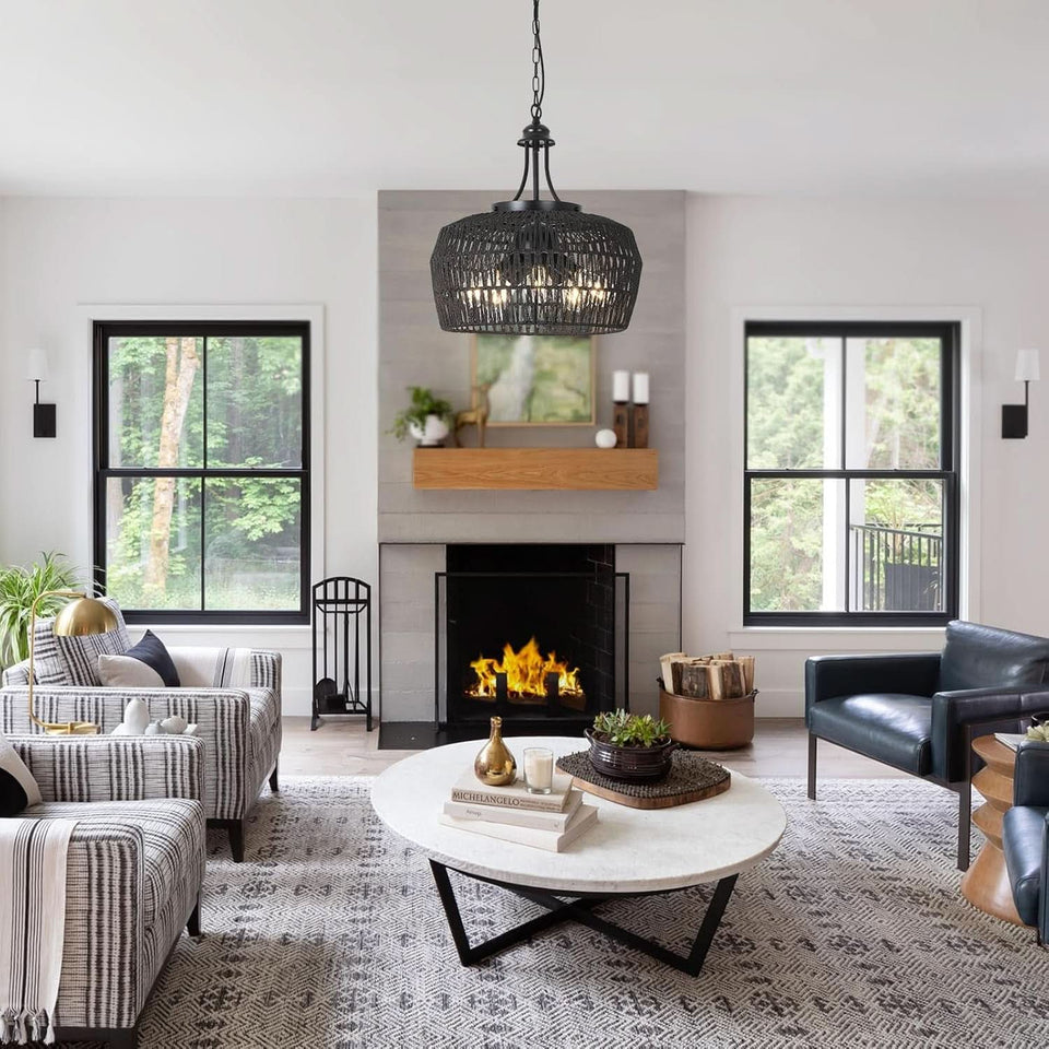 Five Light Black Chandelier For Farmhouse Dining Room