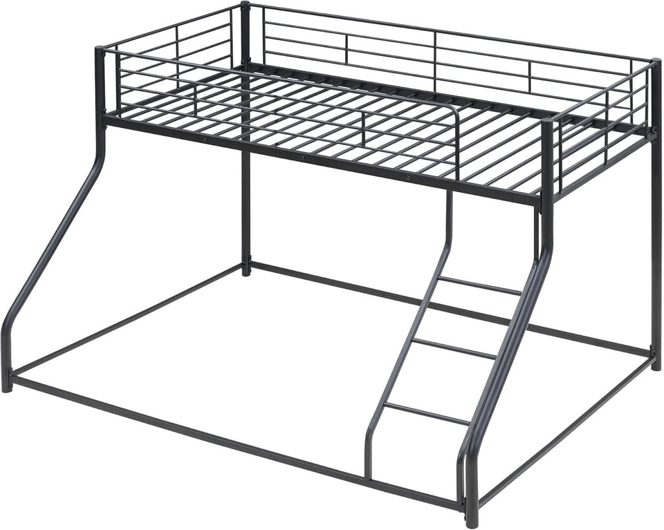 Heavy Duty Twin Over Queen Metal Bunk Bed In Black