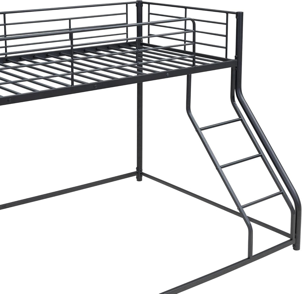 Heavy Duty Twin Over Queen Metal Bunk Bed In Black