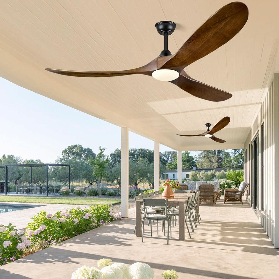 52 Inch Walnut Wood Ceiling Fan With Remote And Integrated Lights