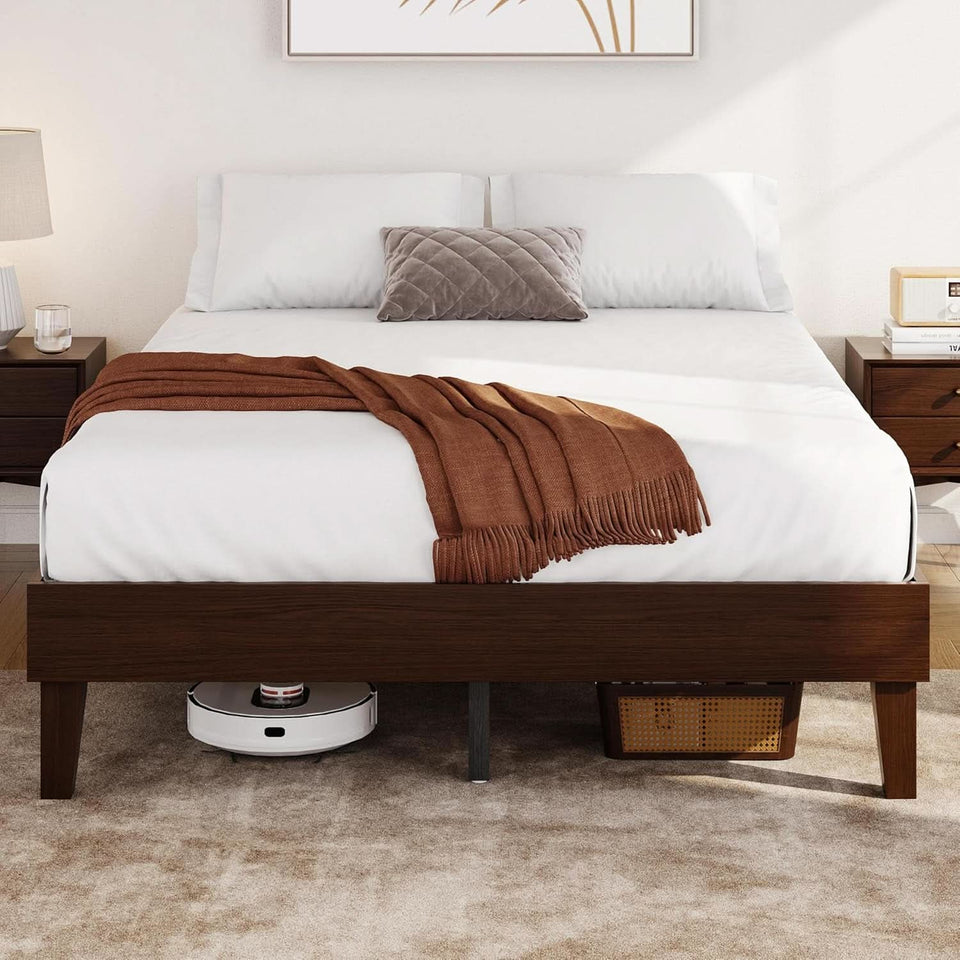 Queen Platform Bed Frame Dark Walnut Underbed Storage