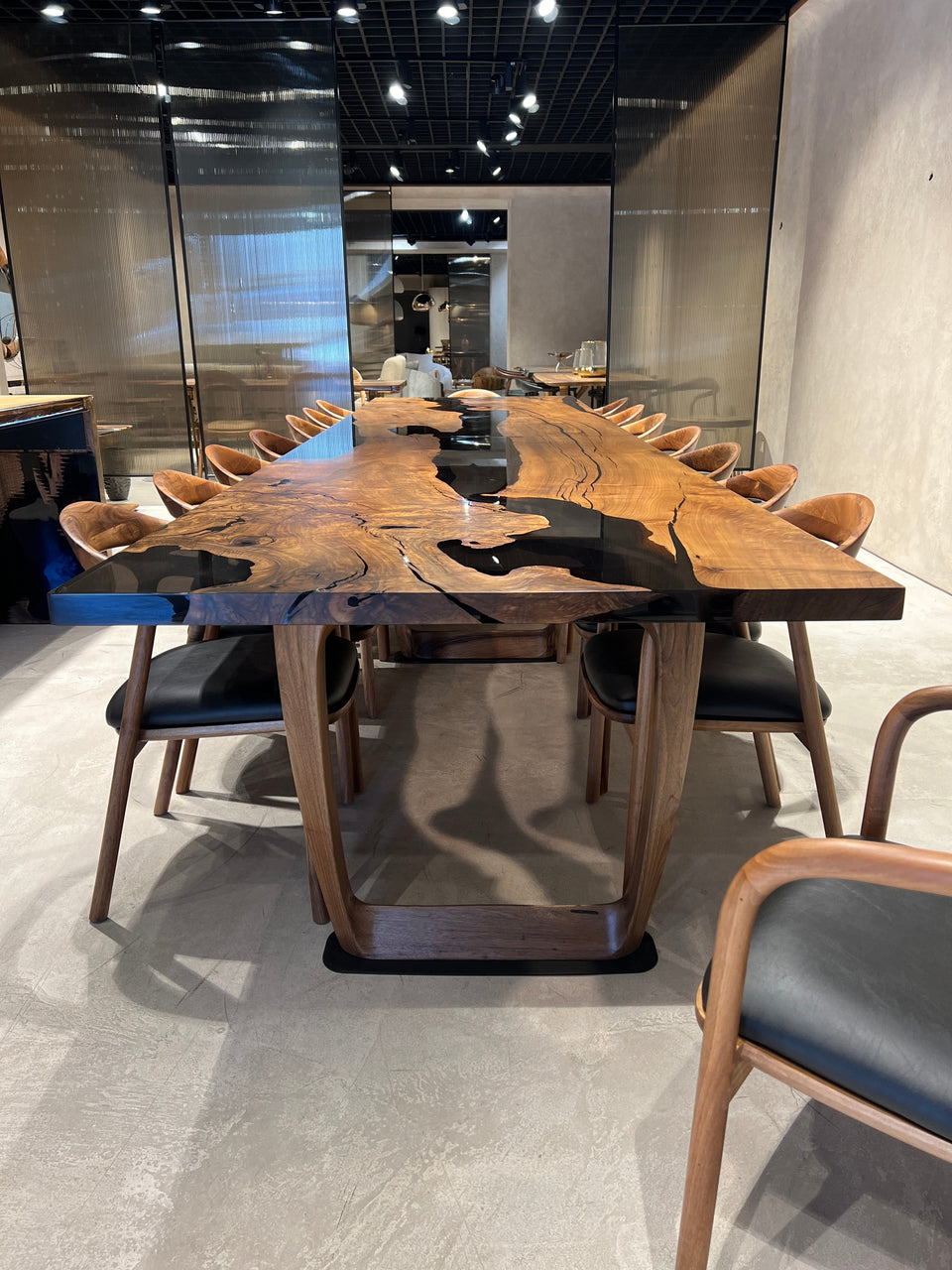 Epoxy Resin River Dining Table Featured Walnut Wood Leg