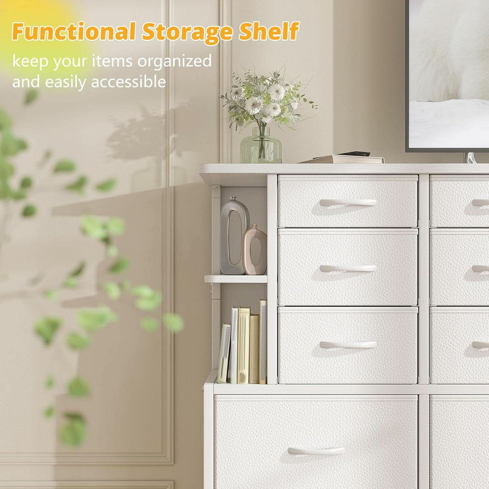 White Bedroom Dresser With LED Lights And 12 Deep Drawers