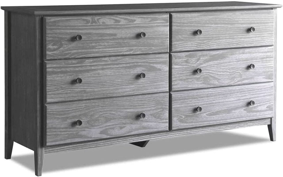Solid Wood 6-Drawer Dresser With Brushed Grey Finish