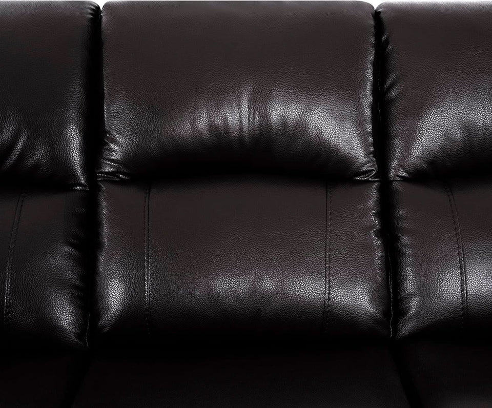 Espresso Leather Sofa Set With Manual Recliner For Living Room
