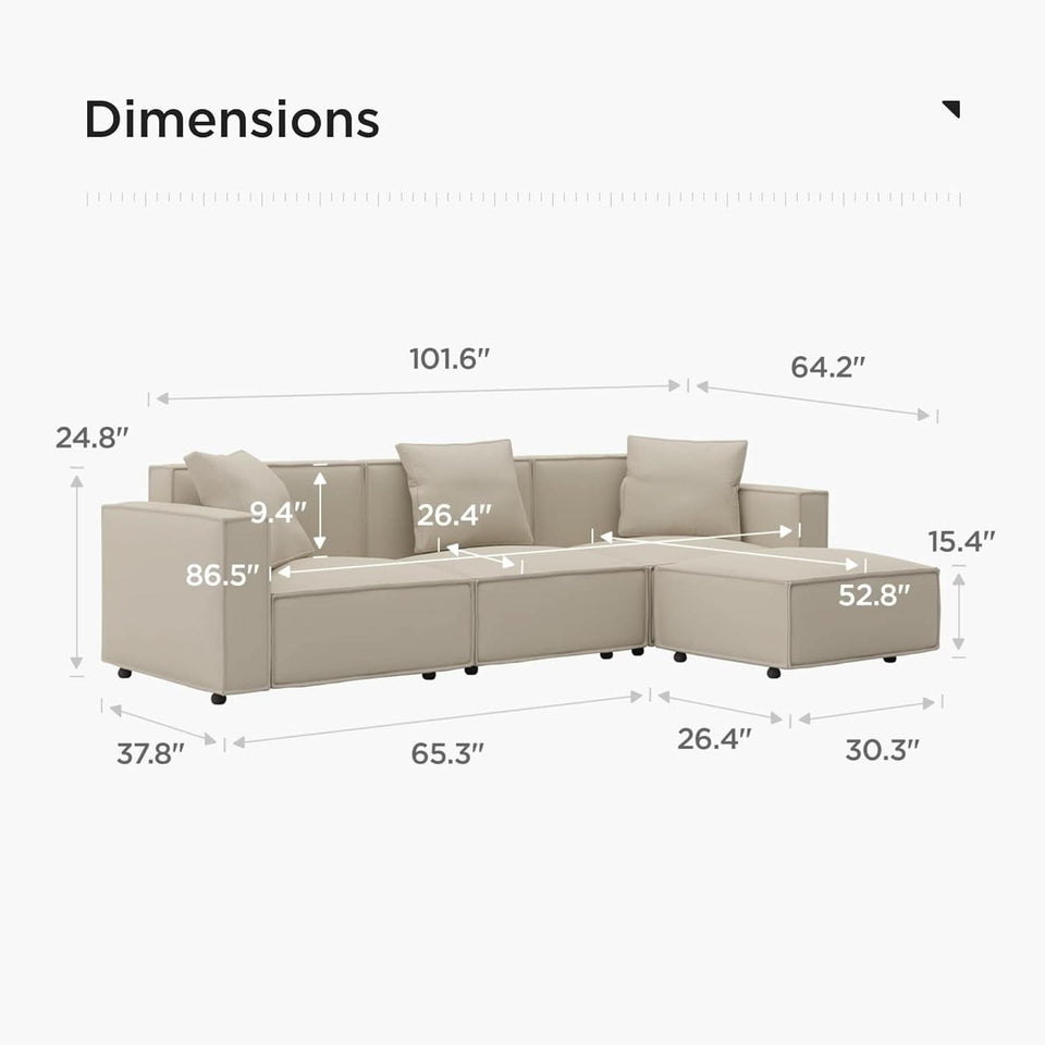 Cream Modular Sectional Sofa Set With Ottoman And Chaise