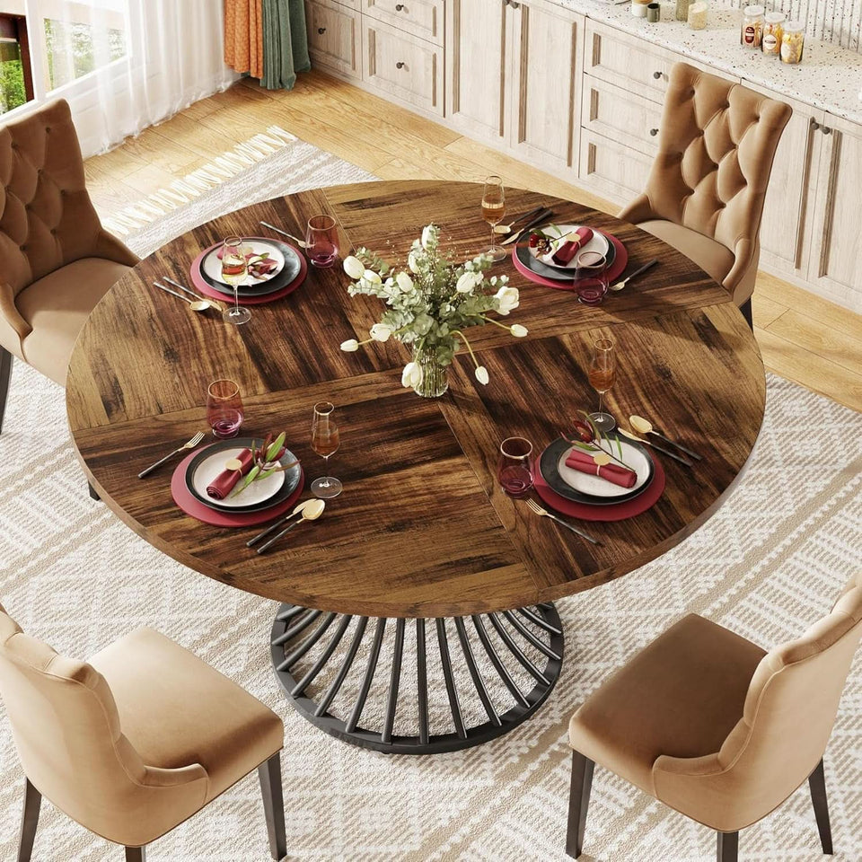 Round Dining Table 47 Inch Metal Base For Kitchen And Dining