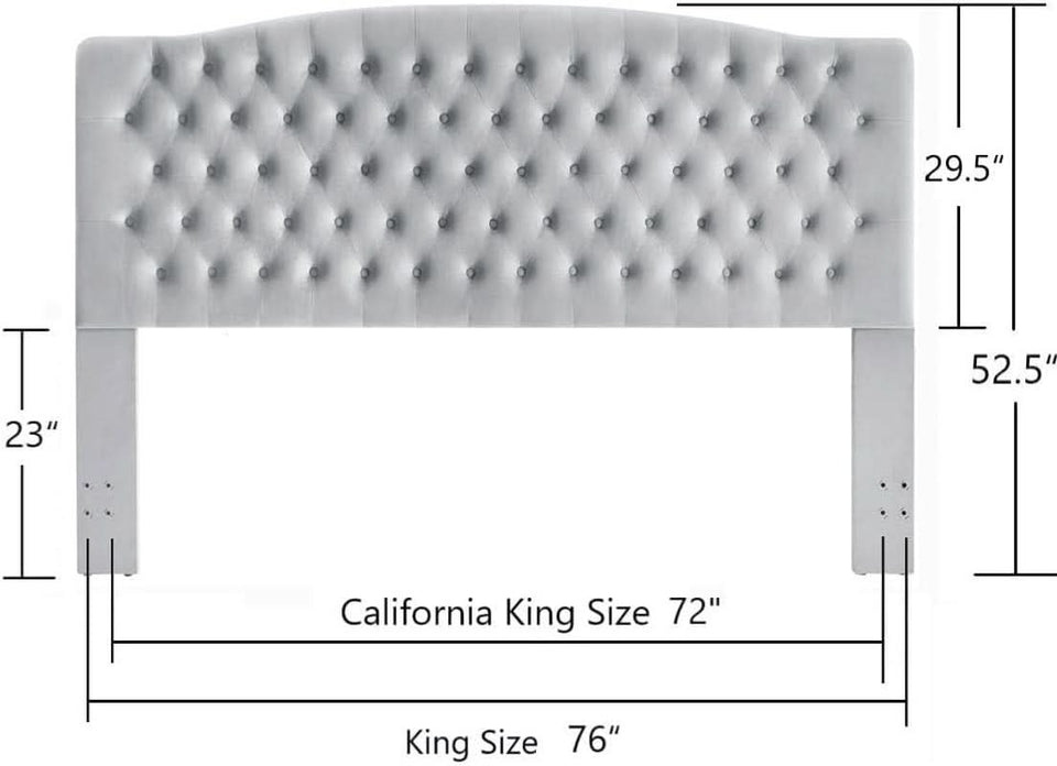 Velvet Tufted King Headboard Stylish Comfortable Gray Design