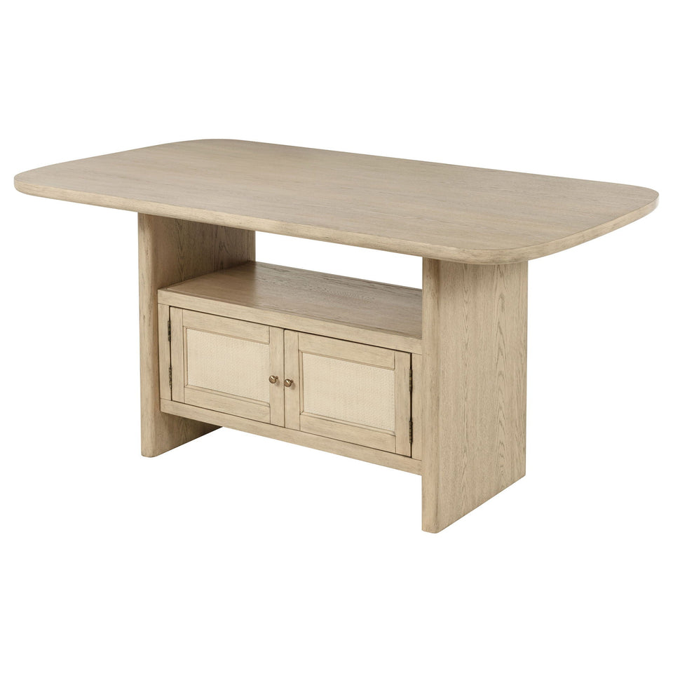 Kailani Cane Counter Height Storage Dining Table Beige Oak