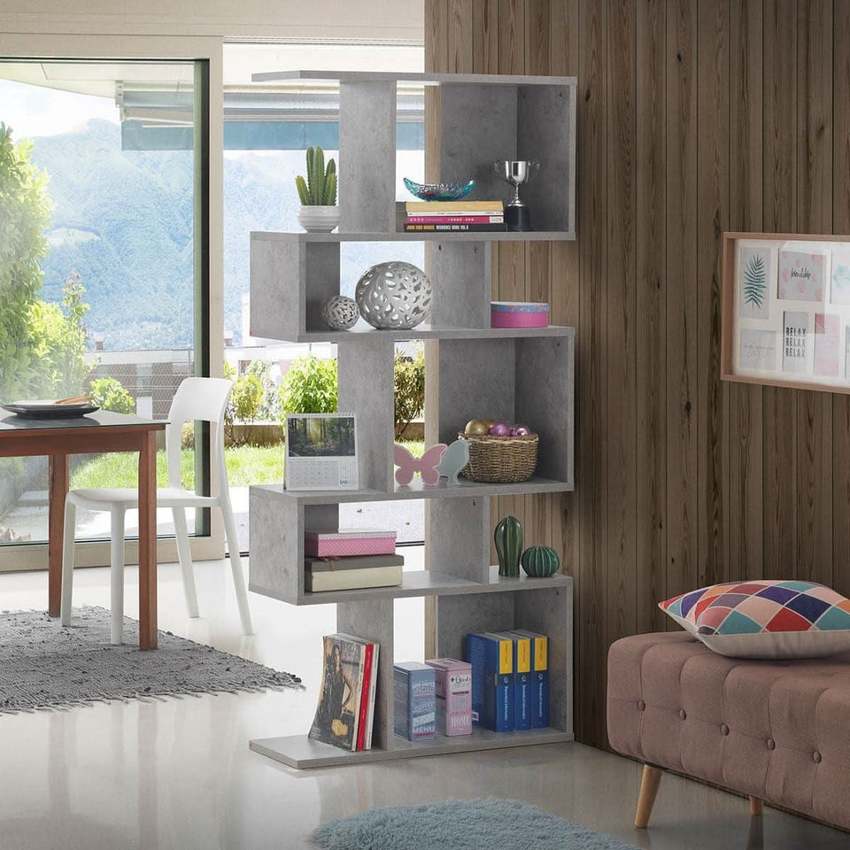 Gray Five Tier Geometric Bookshelf Set Of 2 70 Inch Tall