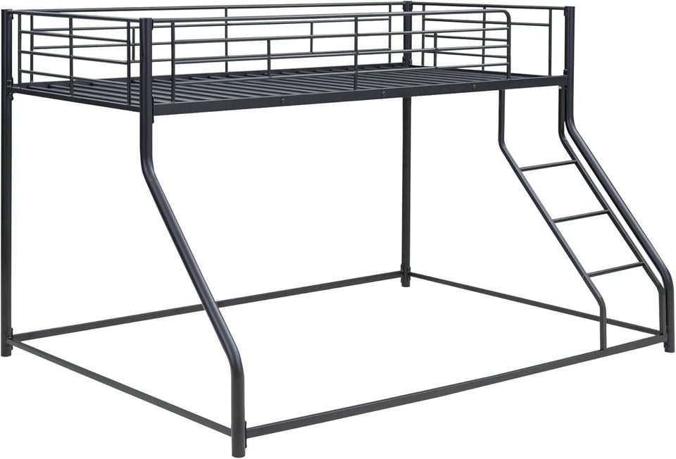 Heavy Duty Twin Over Queen Metal Bunk Bed In Black