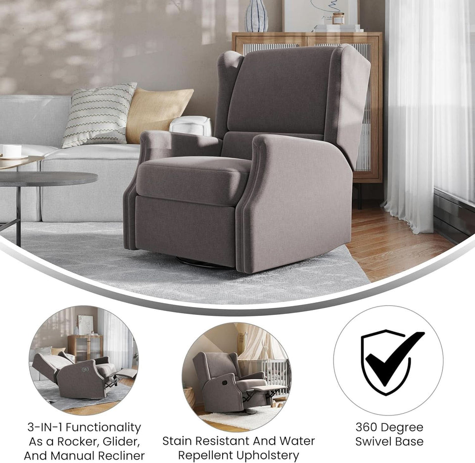 Omma Wingback Swivel Glider Recliner Dark Gray Upholstered